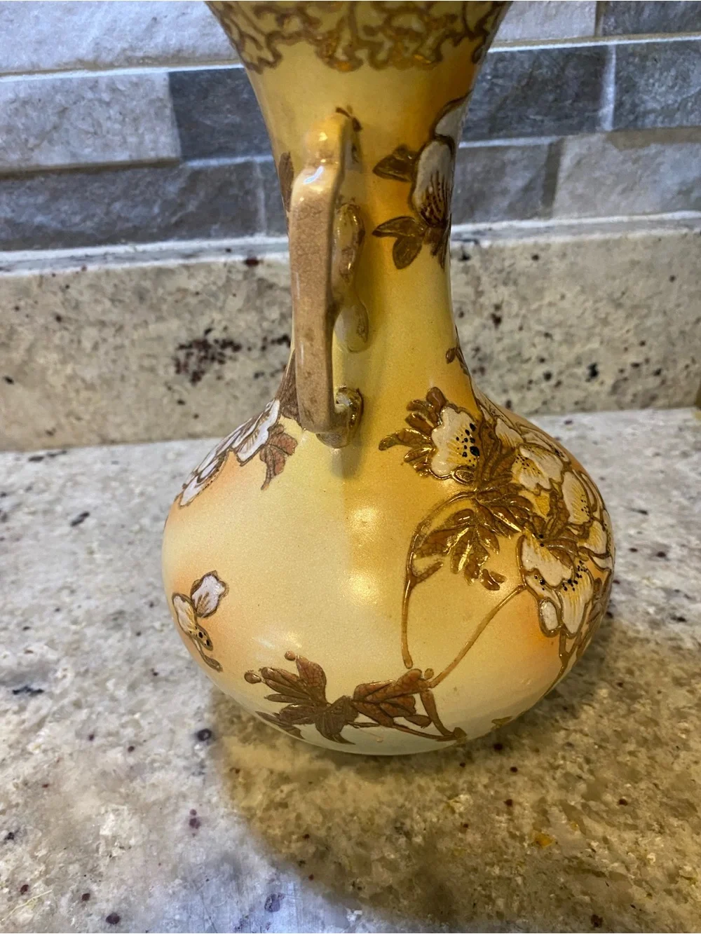 Antique Gilded Gold Peony Bohemian Vase Double Handled